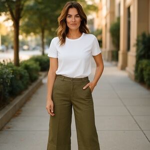 JOIE‎ Linen Blend Wide Leg Culotte Pants in Olive Green Sz L Summer Cool